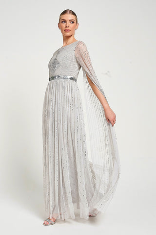 Frock & Frill Morgan Grey Sequin Cape Sleeve Maxi Dress