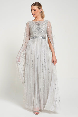 frock & frill Morgan Grey Sequin Cape Sleeve Maxi Dress