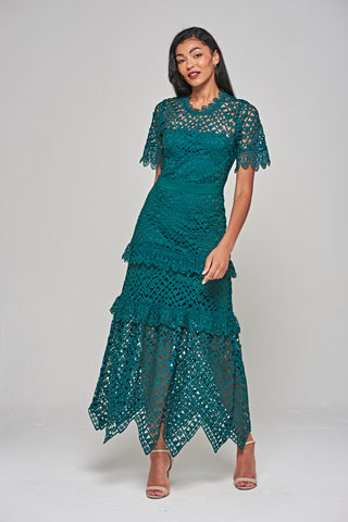 Frock & Frill Narelle Alpine Green Crochet Lace Midaxi Dress