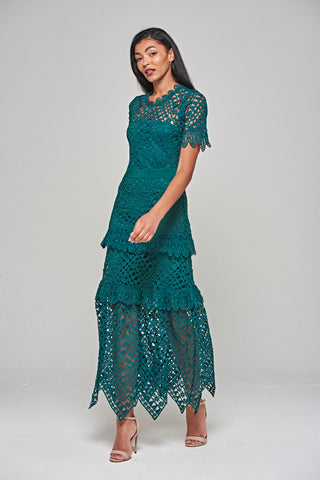Frock & Frill Narelle Alpine Green Crochet Lace Midaxi Dress
