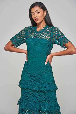 frock & frill Narelle Alpine Green Crochet Lace Midaxi Dress