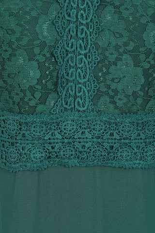 Frock & Frill Nerina Alpine Green Tiered Midaxi Dress With Lace Panels