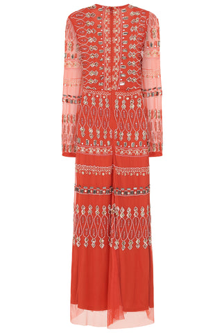 Frock & Frill Ondine Deep Terracotta Embellished Maxi Dress
