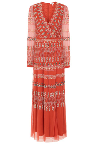 frock & frill Ondine Deep Terracotta Embellished Maxi Dress
