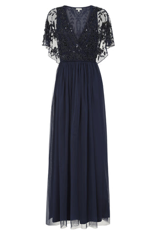 Frock & Frill Patricia Embellished Bodice Maxi Dress With Cape Sleeves