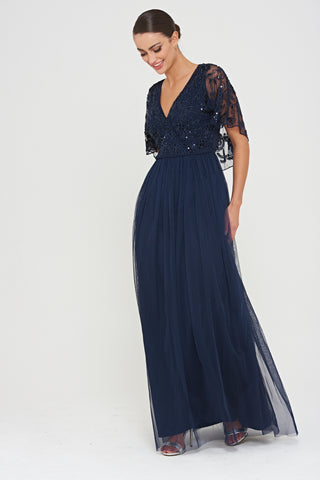 Frock & Frill Patricia Embellished Bodice Maxi Dress With Cape Sleeves
