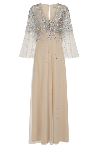 Frock & Frill Pearl Embellished Maxi Dress With Flare Sleeves