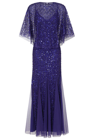 Frock & Frill Petra Electric Blue Sequin Maxi Dress With Detachable Cape