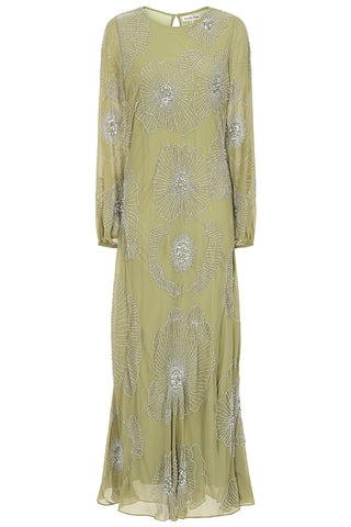 Frock & Frill Phoebe Green Floral Embellished Maxi Dress
