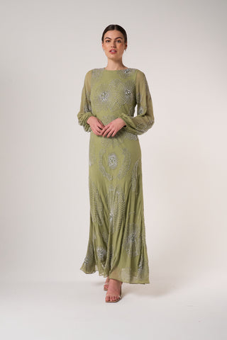 Frock & Frill Phoebe Green Floral Embellished Maxi Dress