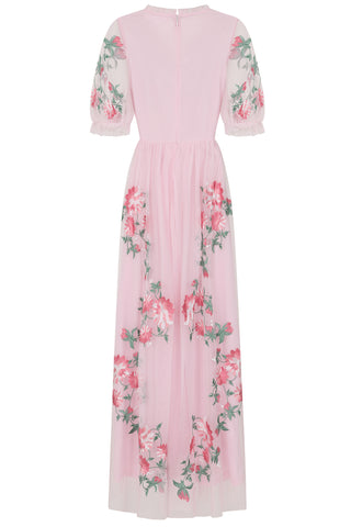 Frock & Frill Raisa Pink Floral Embroidered Maxi Dress