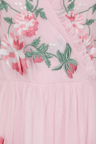 Frock & Frill Raisa Pink Floral Embroidered Maxi Dress