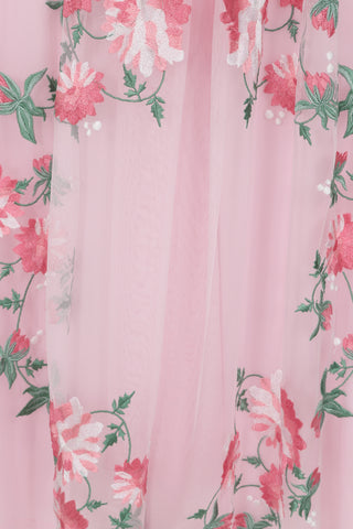 Frock & Frill Raisa Pink Floral Embroidered Maxi Dress