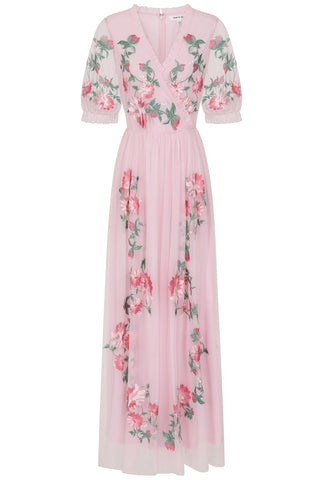frock & frill Raisa Pink Floral Embroidered Maxi Dress
