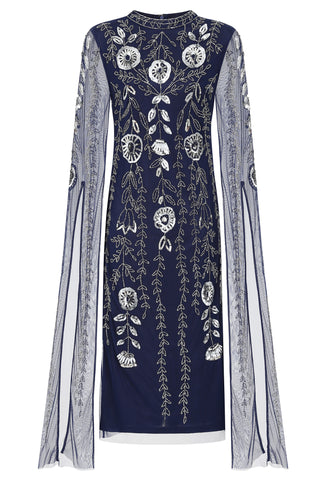 Frock & Frill Revna Navy Floral Embellished Midi Dress