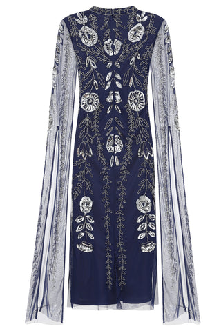 Frock & Frill Revna Navy Floral Embellished Midi Dress