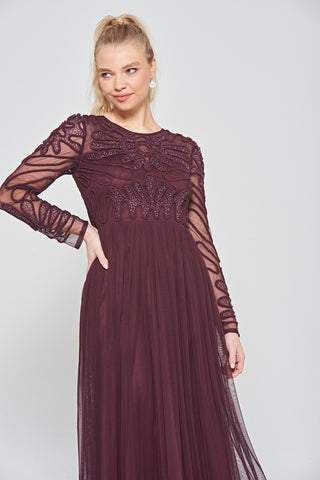 frock & frill Rheanna Burgundy Cornelli Sequin Maxi Dress
