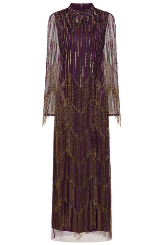 Frock & Frill Rhoda Purple Maxi Dress With Beaded Fringing