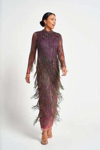 Frock & Frill Rhoda Purple Maxi Dress With Beaded Fringing