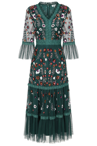 Frock & Frill Ria Alpine Green Floral Sequin Midi Dress