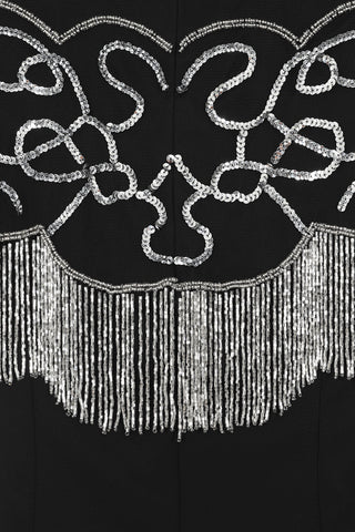 Frock & Frill Ridley Black Beaded Fringe Cape Sleeve Midi Dress