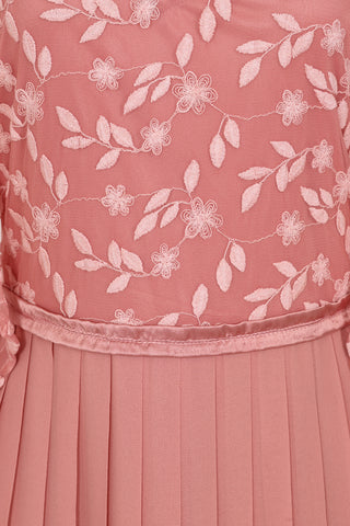 Frock & Frill Roisin Blush Embroidered Cape Sleeve Maxi Dress