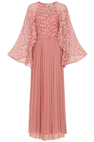 frock & frill Roisin Blush Embroidered Cape Sleeve Maxi Dress