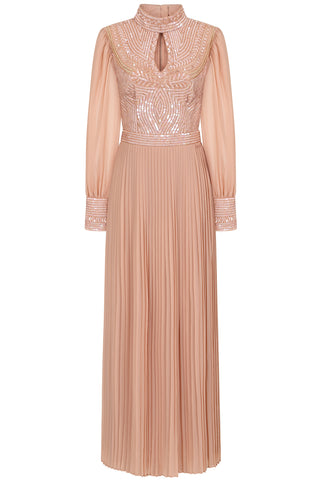 Frock & Frill Rosa Blush Sequin Maxi Dress With Pleated Skirt