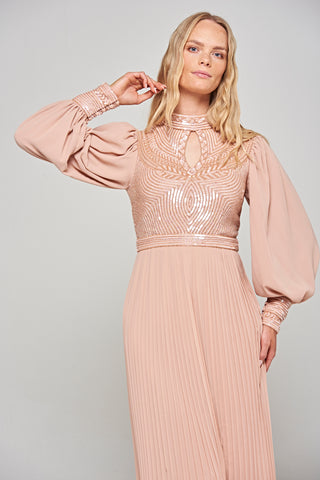 Frock & Frill Rosa Blush Sequin Maxi Dress With Pleated Skirt
