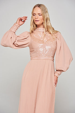 Frock & Frill Rosa Blush Sequin Maxi Dress With Pleated Skirt