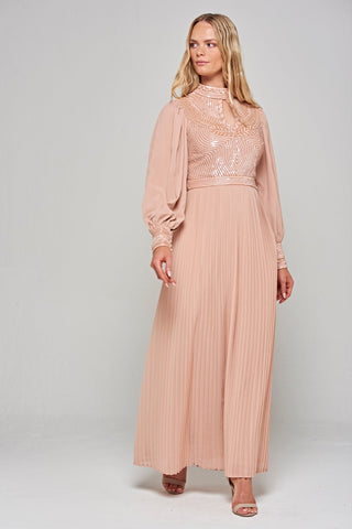 frock & frill Rosa Blush Sequin Maxi Dress with Pleated Skirt