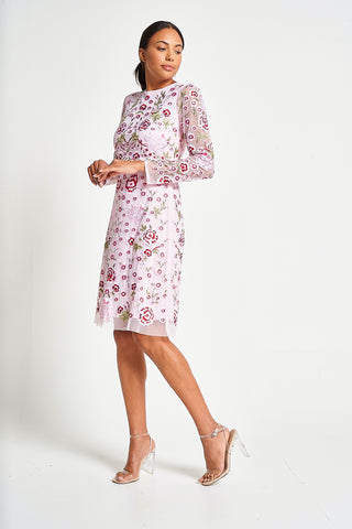Frock & Frill Rosalia Pink Floral Embroidered Shift Dress