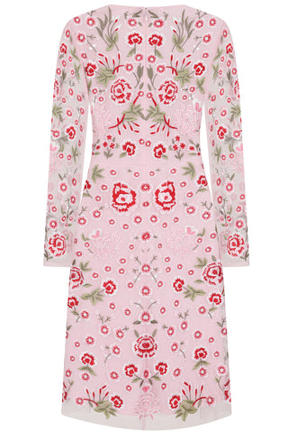 Frock & Frill Rosalia Pink Floral Embroidered Shift Dress