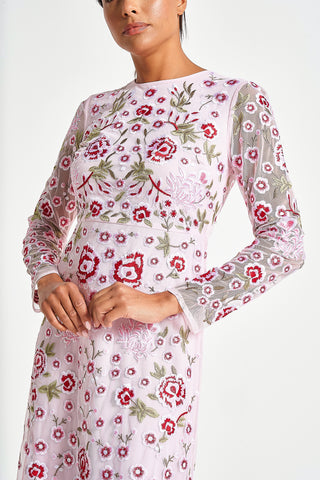 frock & frill Rosalia Pink Floral Embroidered Shift Dress