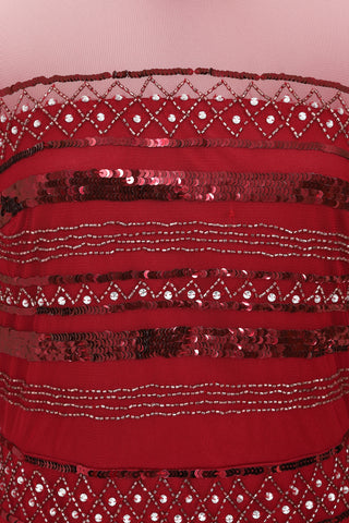 Frock & Frill Rowan Red Embellished Long Sleeve Dress