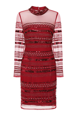 frock & frill Rowan Red Embellished Long Sleeve Dress