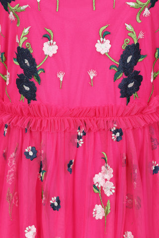 Frock & Frill Rydia Fuchsia Floral Embroidered Maxi Dress