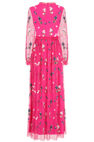 Frock & Frill Rydia Fuchsia Floral Embroidered Maxi Dress