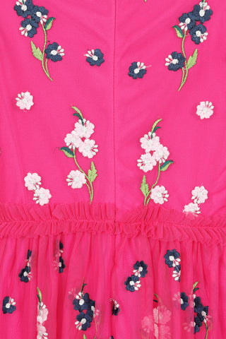 Frock & Frill Rydia Fuchsia Floral Embroidered Maxi Dress
