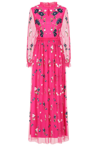 frock & frill Rydia Fuchsia Floral Embroidered Maxi Dress