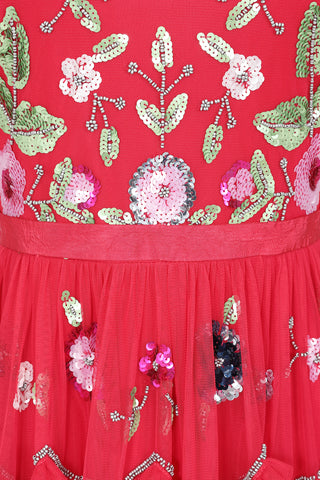 Frock & Frill Sereia Raspberry Floral Embellished Midi Dress