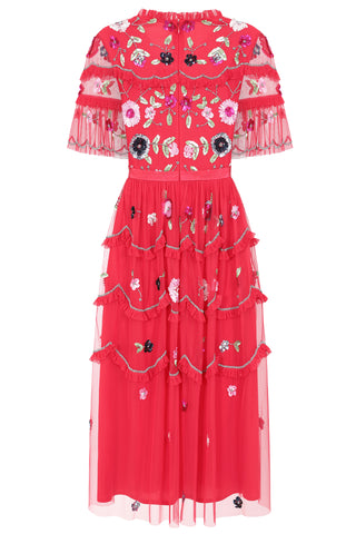 Frock & Frill Sereia Raspberry Floral Embellished Midi Dress