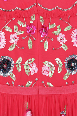 Frock & Frill Sereia Raspberry Floral Embellished Midi Dress