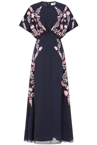 Frock & Frill Sienna Navy Floral Embroidered Maxi Dress