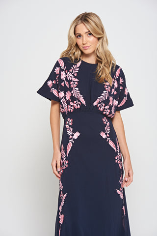 Frock & Frill Sienna Navy Floral Embroidered Maxi Dress