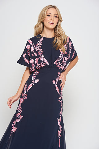 Frock & Frill Sienna Navy Floral Embroidered Maxi Dress