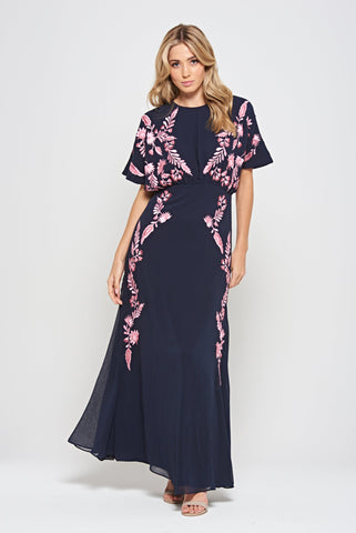 frock & frill Sienna Navy Floral Embroidered Maxi Dress
