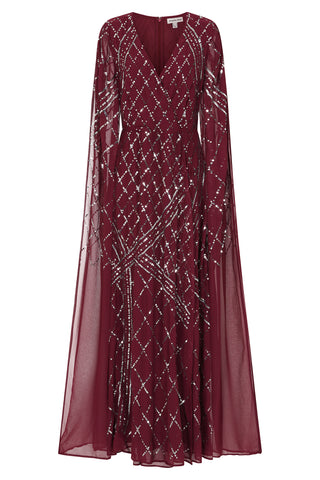 Frock & Frill Simone Tawny Port Sequin Cape Sleeve Maxi Dress