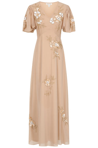 frock & frill Sonnet Warm Sand Floral Embellished Maxi Dress