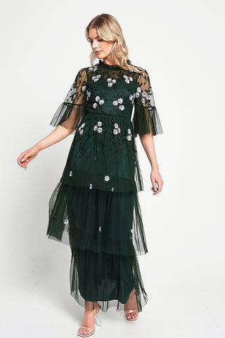 frock & frill Suki Green Floral Embellished Maxi Dress